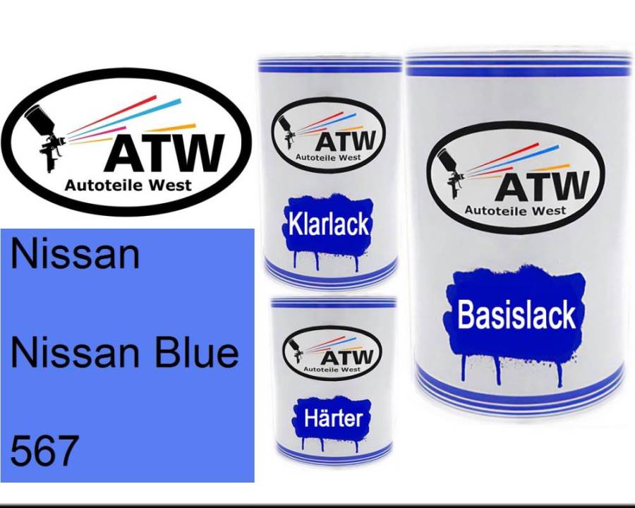 Nissan, Nissan Blue, 567: 500ml Lackdose + 500ml Klarlack + 250ml Härter - Set, von ATW Autoteile West.